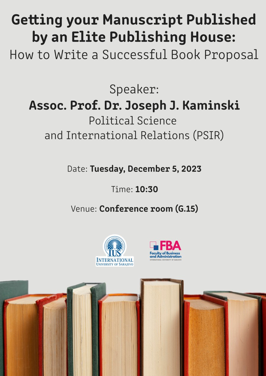 Associate Professor Dr. Joseph J. Kaminski is holding a lecture on "Getting your Manuscript Published by an Elite Publishing House: How to Write a Successful Book Proposal."