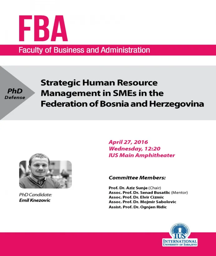 STRATEGIC HUMAN RESOURCE MANAGEMENT IN SMEs IN THE FEDERATION OF BOSNIA AND HERZEGOVINA
